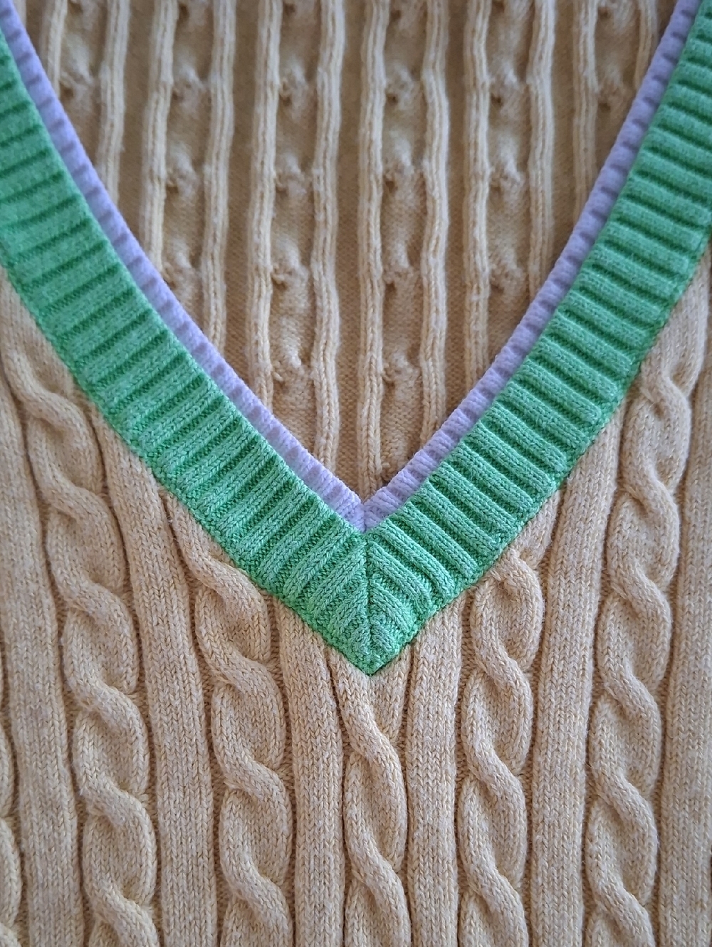 Tommy Hilfiger Yellow, Green & White Cable-knit Preppy/Tennis Sweater (Size L) - Picture 2 of 6